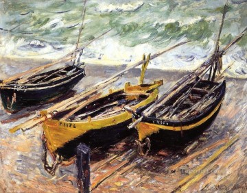three women at the table by the lamp Painting - Three Fishing Boats Claude Monet